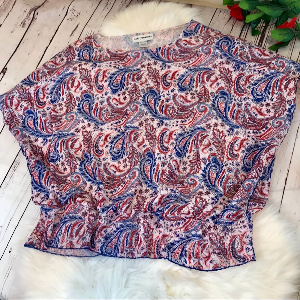 Cathy Daniels 2X red, white & blue paisley blouse